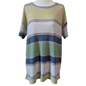 Viamor Colorblock Waffle Knit Sweater Scoop Neck Short Sleeve Fits Women’s Large